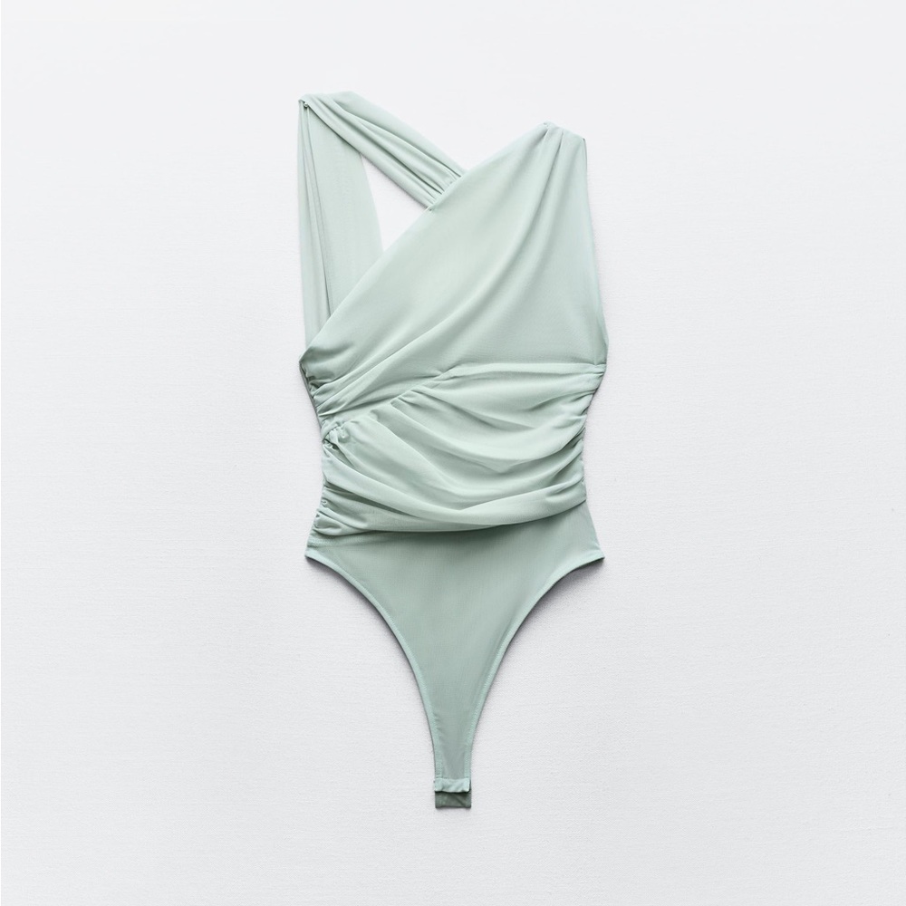 Zara DRAPED ASYMMETRICAL TULLE BODYSUIT